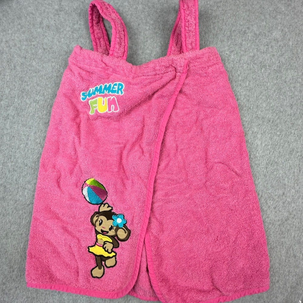 Pampered Princess Kids Pink Terry Cloth Swim Cover Up Wrap Summer Monkey 20in